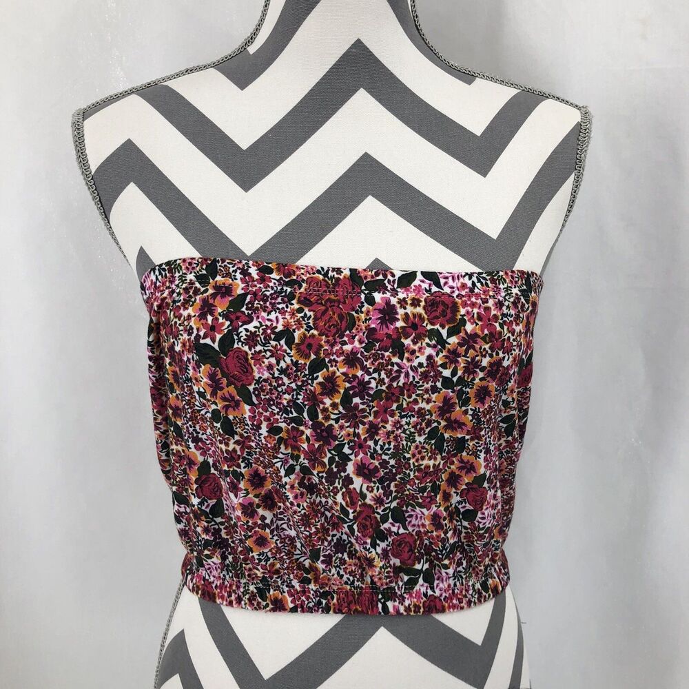 TOPSHOP Floral Strapless Tube Crop Bandeau Top Pink Multi 04R39QPNK US 6 NWT